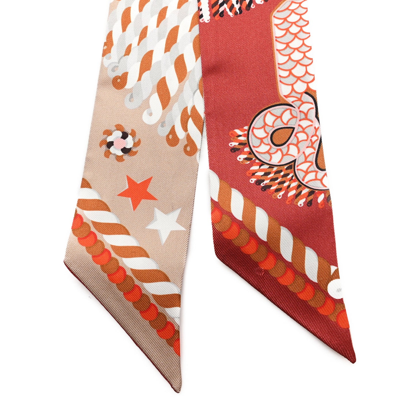 Silk Epaulettes Twilly Beige Terracotta Orange