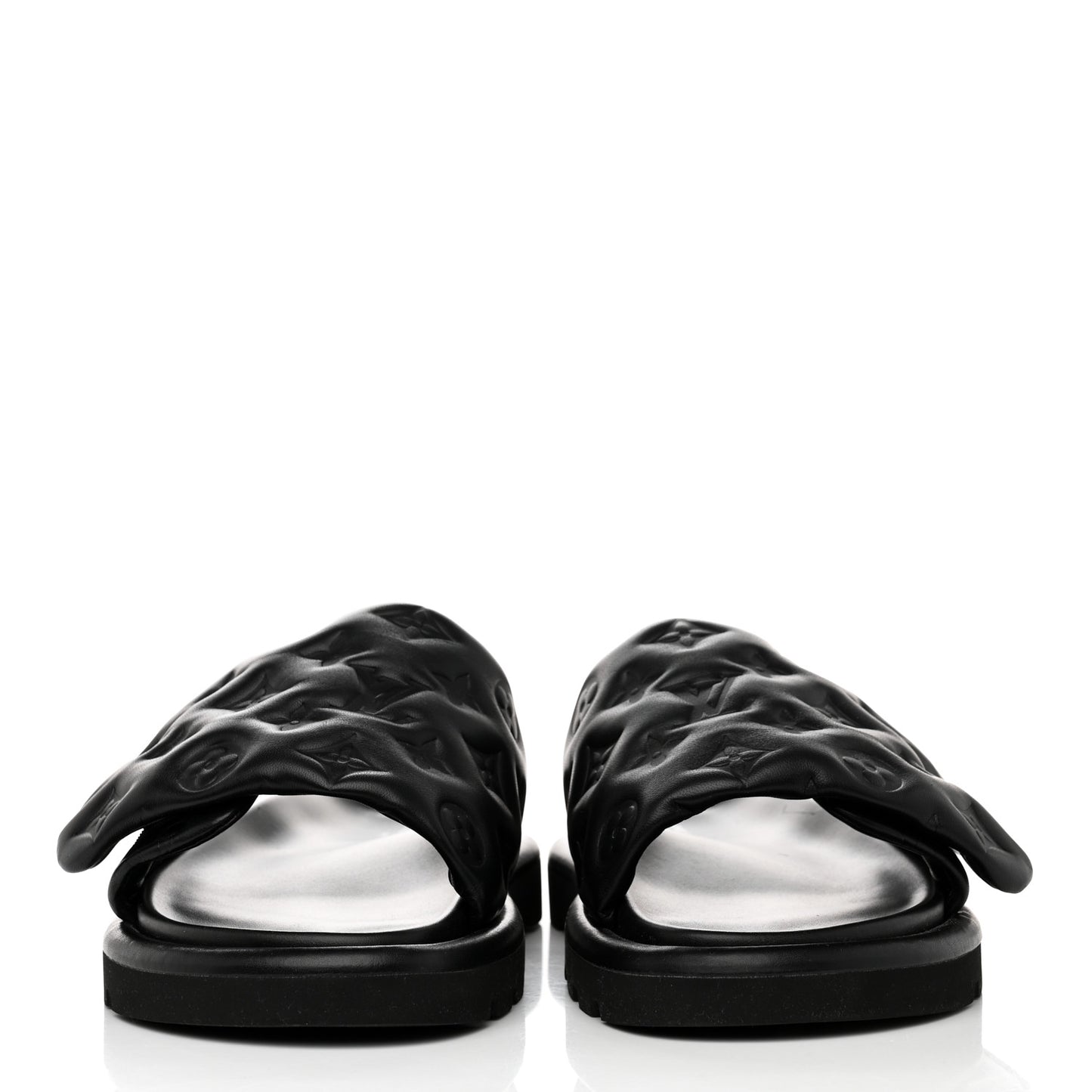 Lambskin Embossed Monogram Pool Pillow Flat Comfort Mule 38 Black