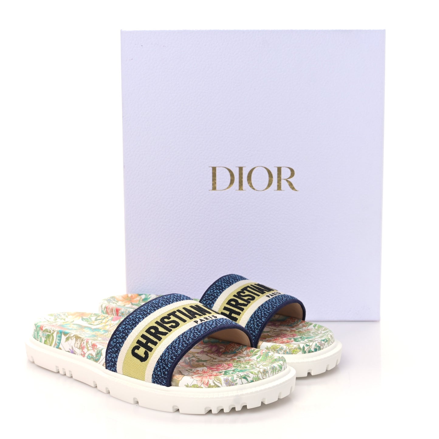 Canvas D-Constellation Embroidered Dway 10mm Slide Sandals 41 White Multicolor