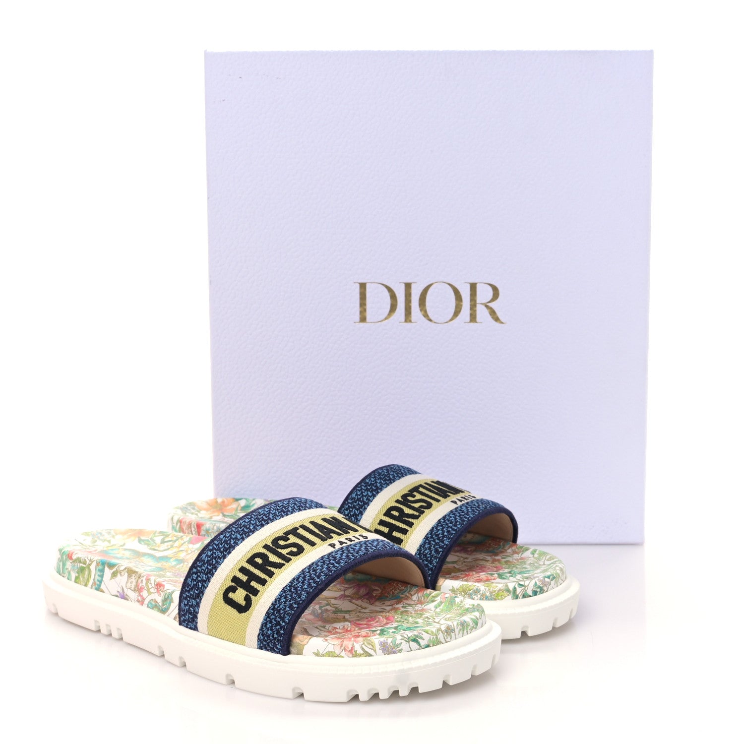 Christian Dior Canvas D-Constellation Embroidered Dway 10mm Slide Sandals 41 White Multicolor 9 of 9