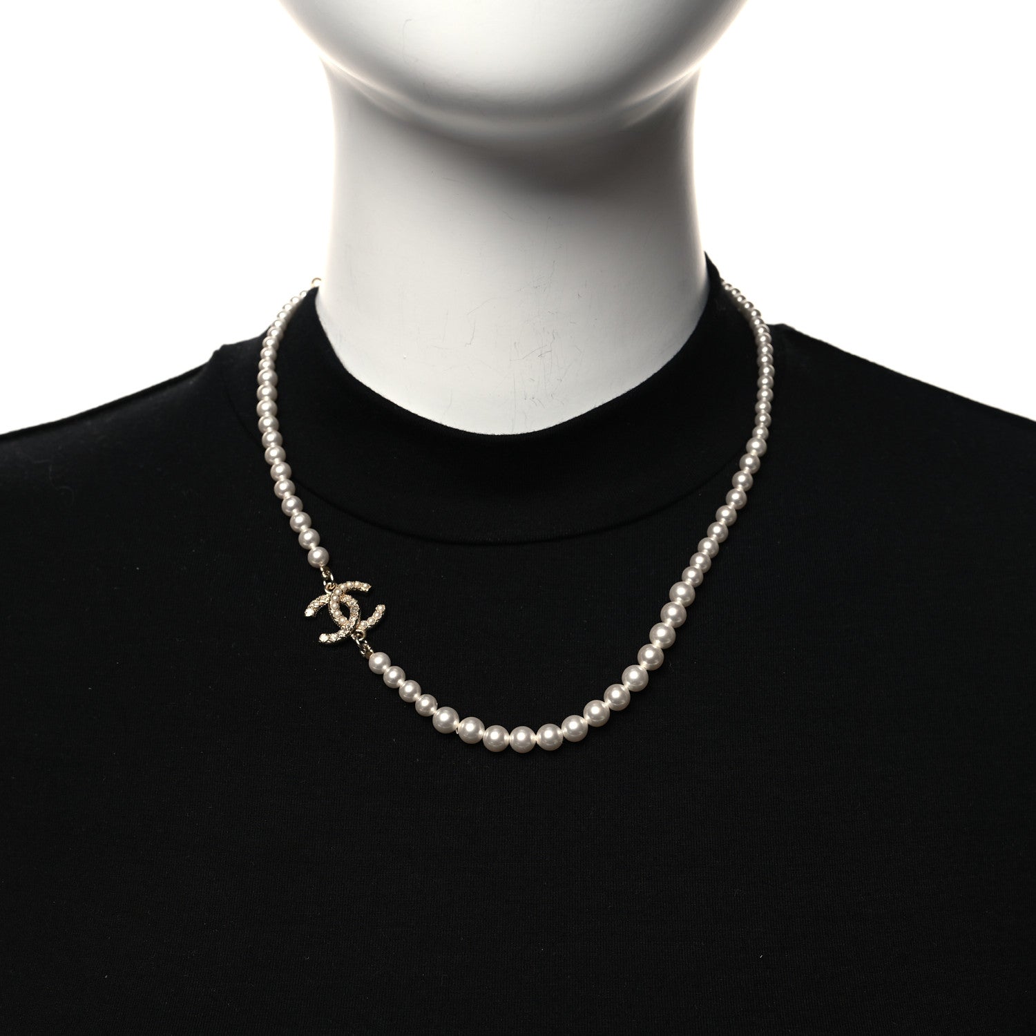 Chanel Pearl Crystal Baguette CC Short Necklace Gold 2 of 4