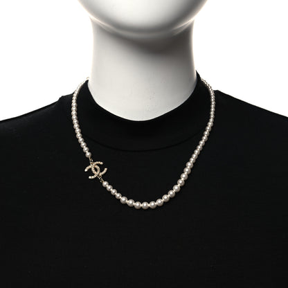 Chanel Pearl Crystal Baguette CC Short Necklace Gold 2 of 4