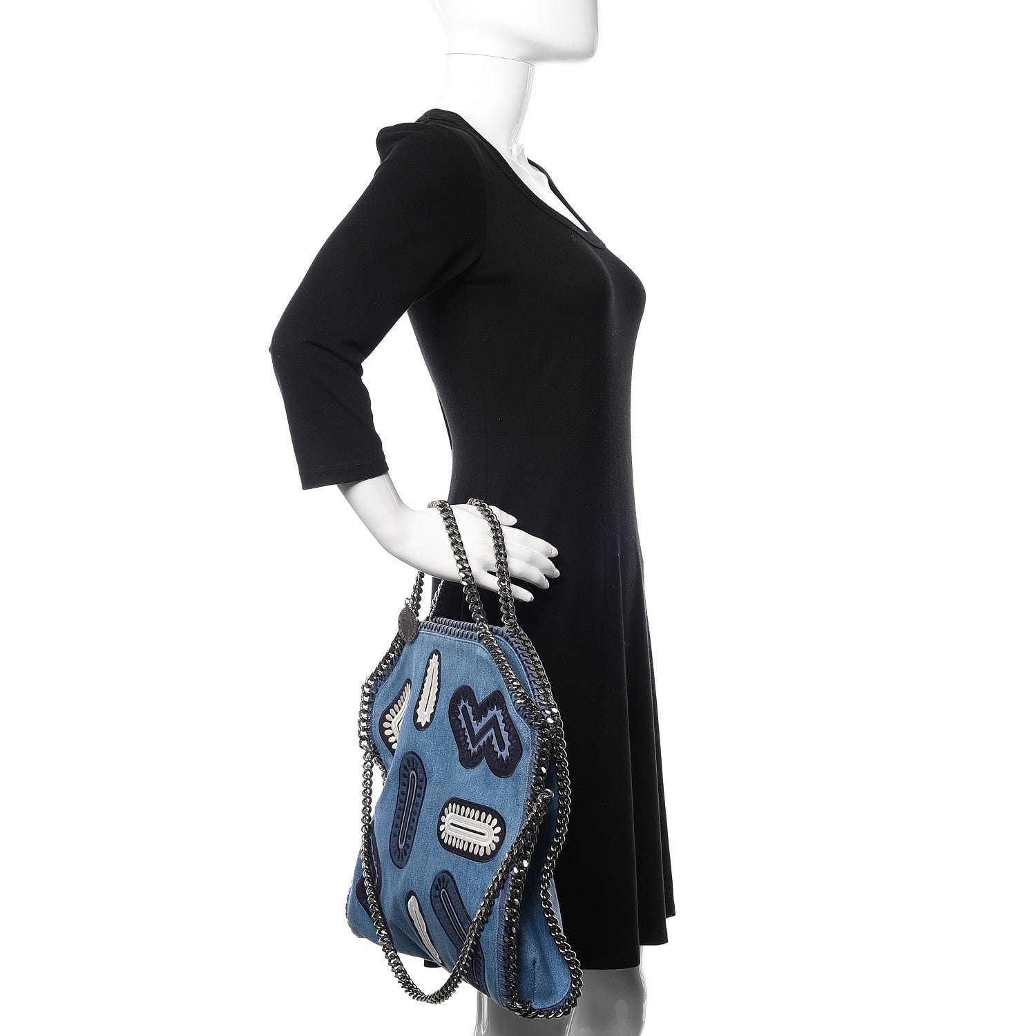 Stella McCartney Eco Denim Embroidered Zigarette Falabella Fold Over Tote Blue 2 of 9