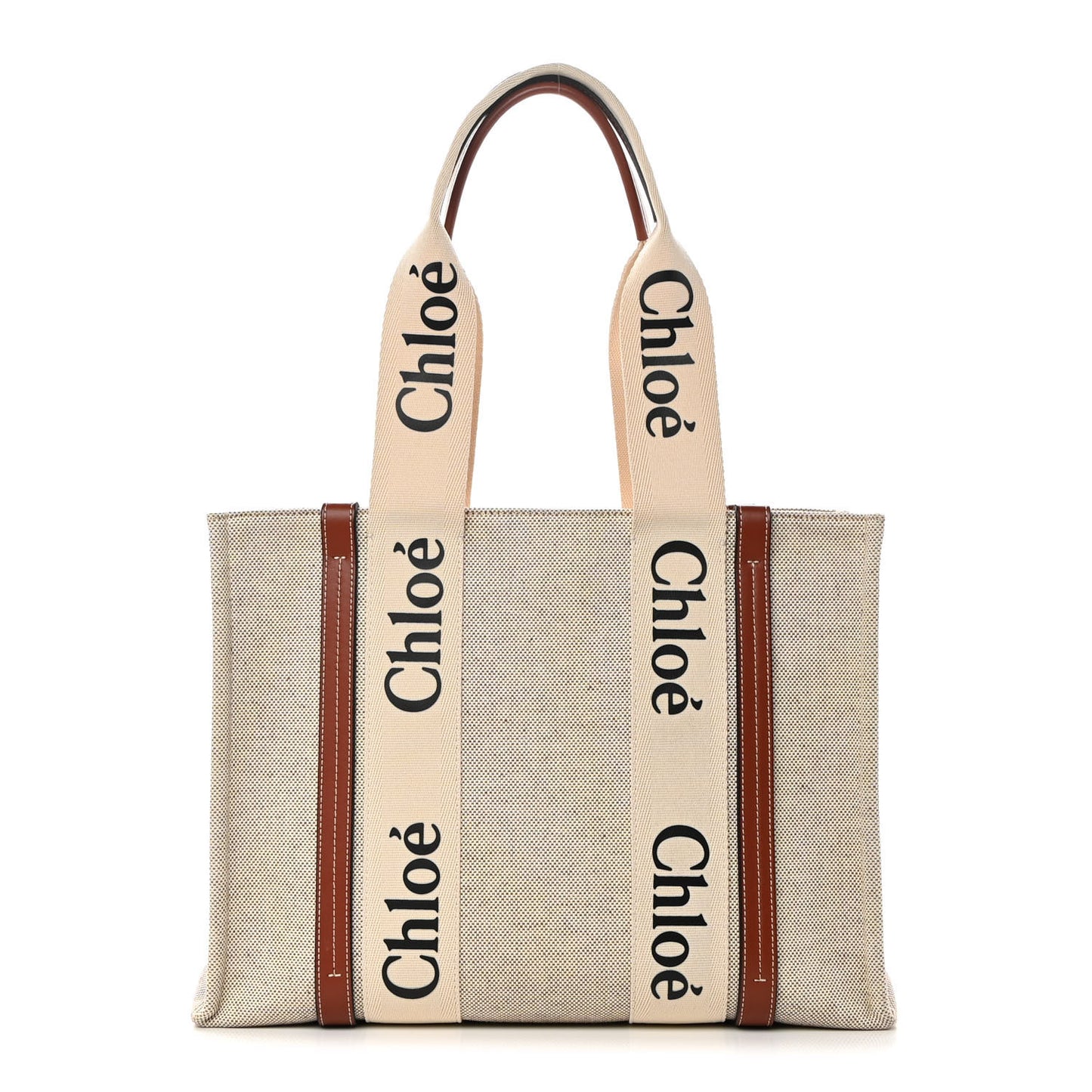 Cotton Calfskin Medium Woody Ribbon Tote White Brown