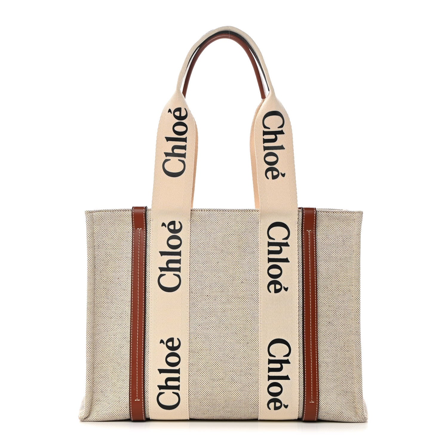 Chloe Cotton Calfskin Medium Woody Ribbon Tote White Brown 1 of 10