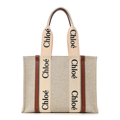 Chloe Cotton Calfskin Medium Woody Ribbon Tote White Brown 1 of 10