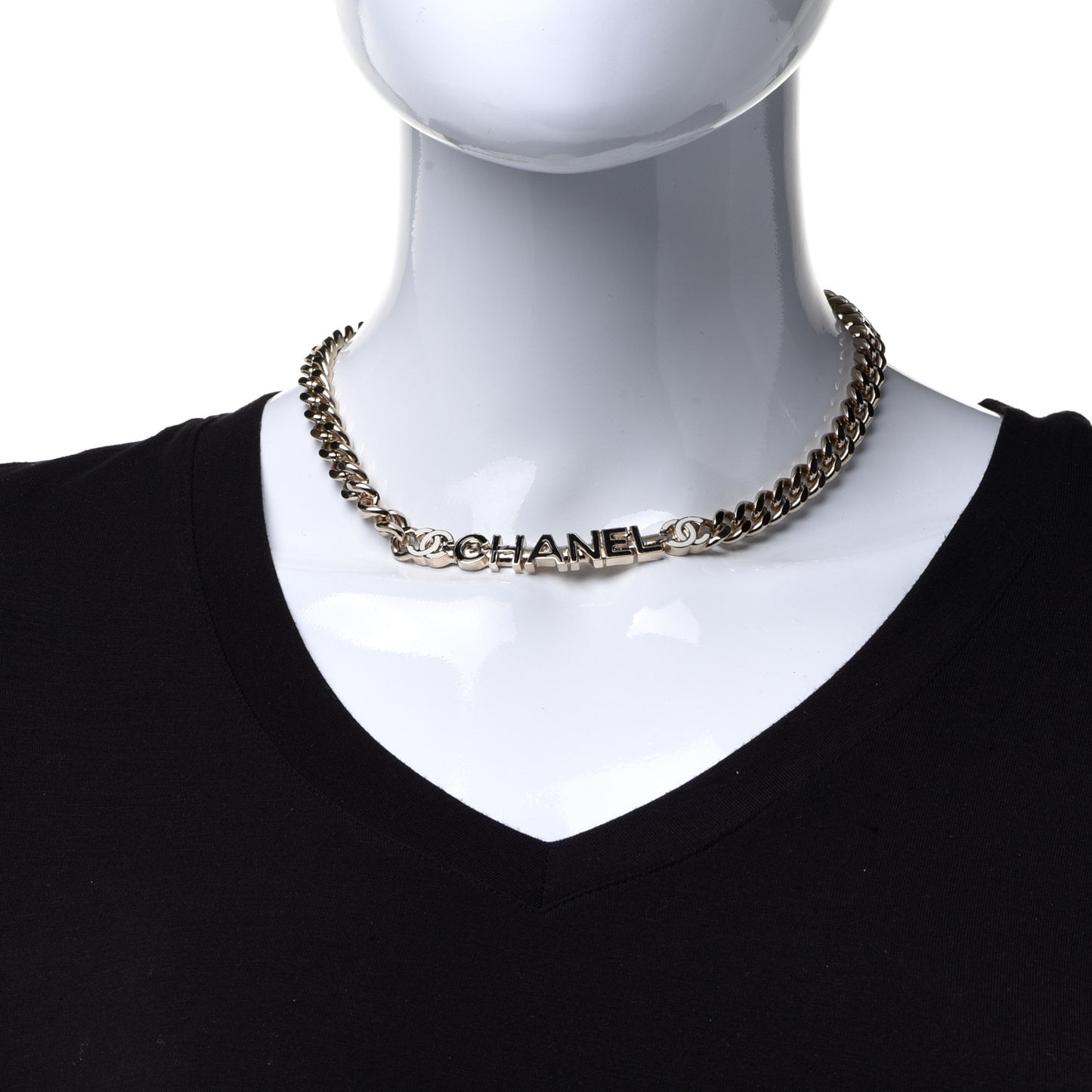 Enamel Metal Logo Choker Necklace Gold White Black