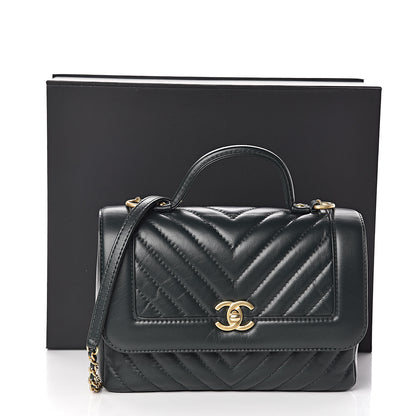 Chanel Calfskin Chevron Quilted Top Handle Flap Green 11 of 11