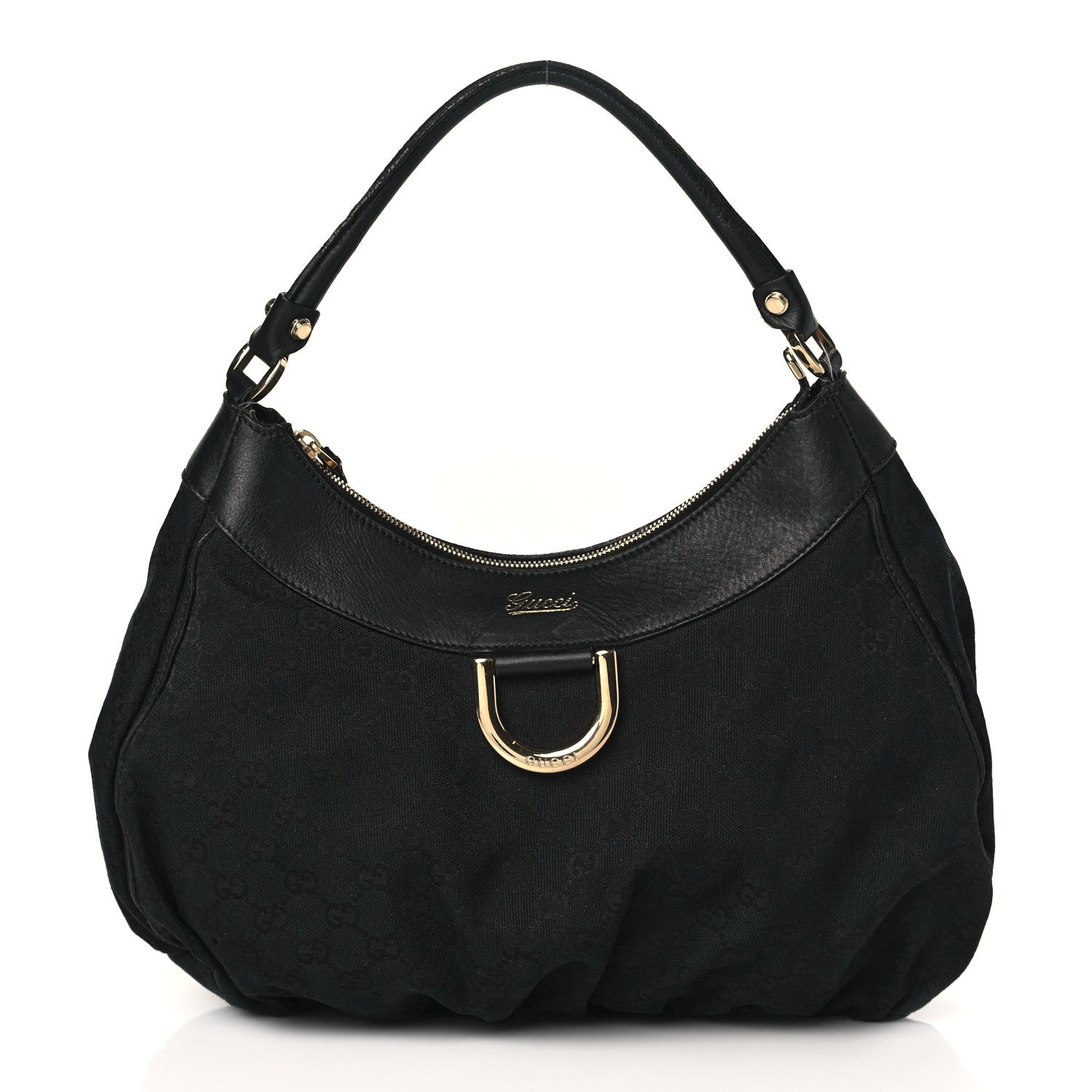 Gucci Monogram Large D Gold Ring Hobo Black 1 of 11
