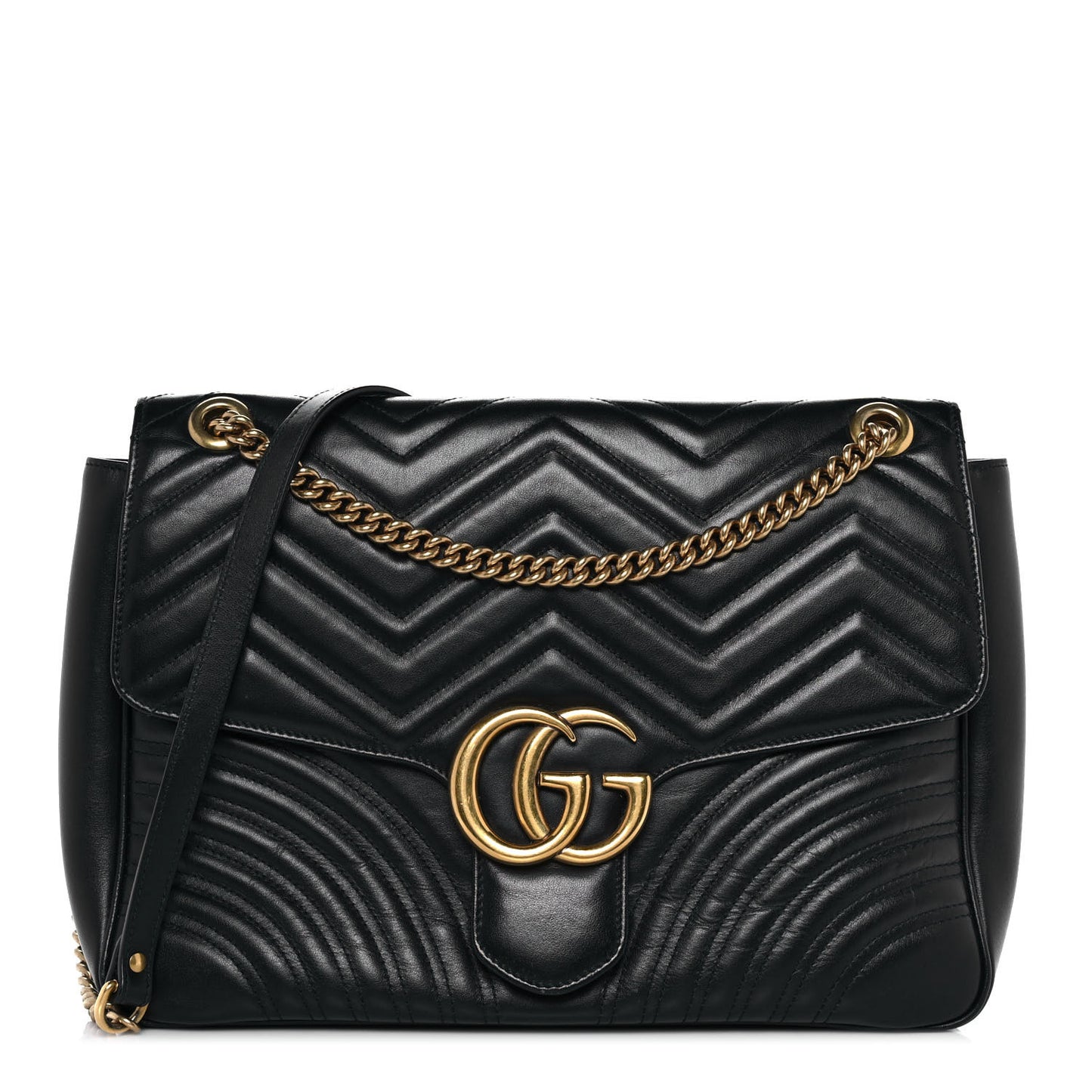 Calfskin Matelasse Large GG Marmont Shoulder Bag Black