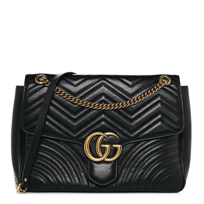 Gucci Calfskin Matelasse Large GG Marmont Shoulder Bag Black 1 of 9