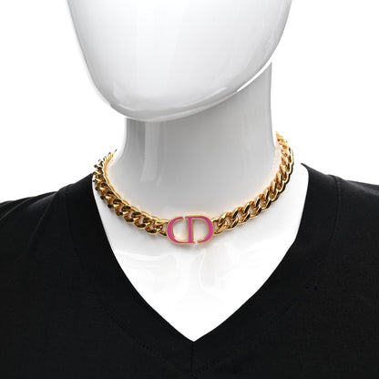 Christian Dior Metal CD Choker Necklace Gold Pink 2 of 6