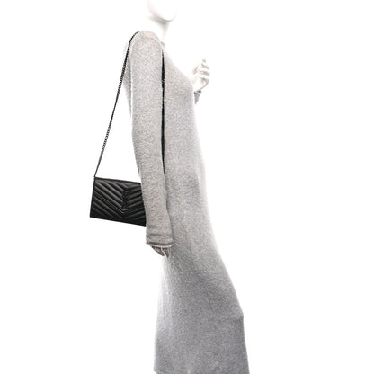 Saint Laurent Grain De Poudre Matelasse Chevron Monogram Monochrome Chain Wallet Black 2 of 11