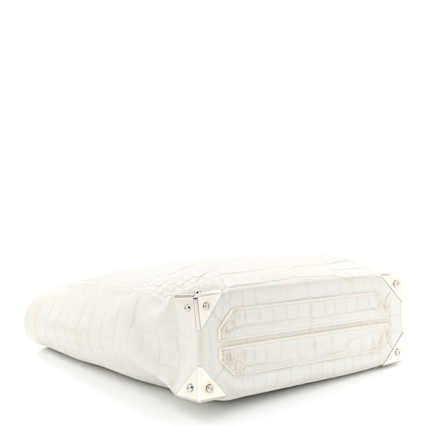 Calfskin Crocodile Embossed Prisma Skeletal Tote White Silver Hardware