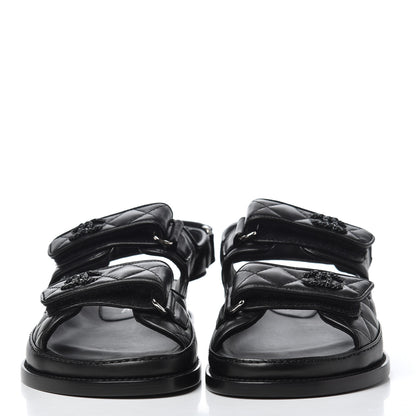 Chanel Lambskin Velcro Dad Sandals 36.5 Black 2 of 17