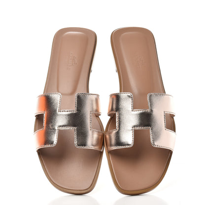 Hermes Metallic Calfskin Oran Sandals 38 Rose Dore 5 of 11