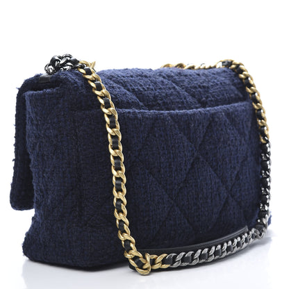 Chanel Tweed Quilted Maxi 19 Flap Navy 3 of 11