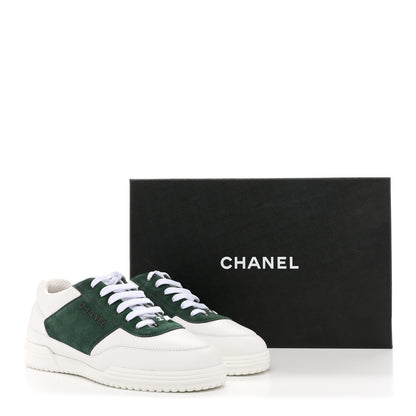 Chanel Calfskin Suede Calfskin Logo Womens Sneakers 37.5 White Dark Green 10 of 10