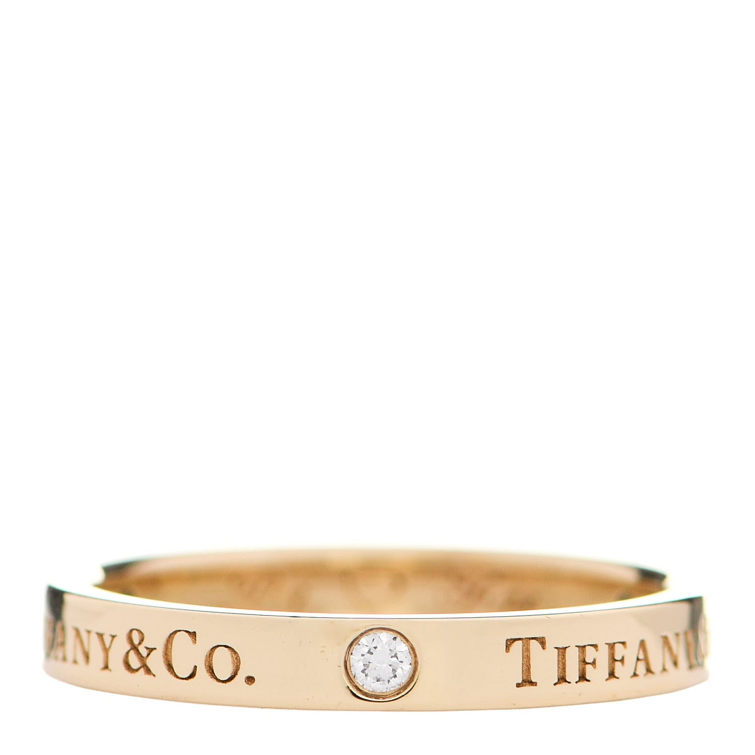 Tiffany 18K Yellow Gold Diamond Logo Band Ring 57 8 3 of 6