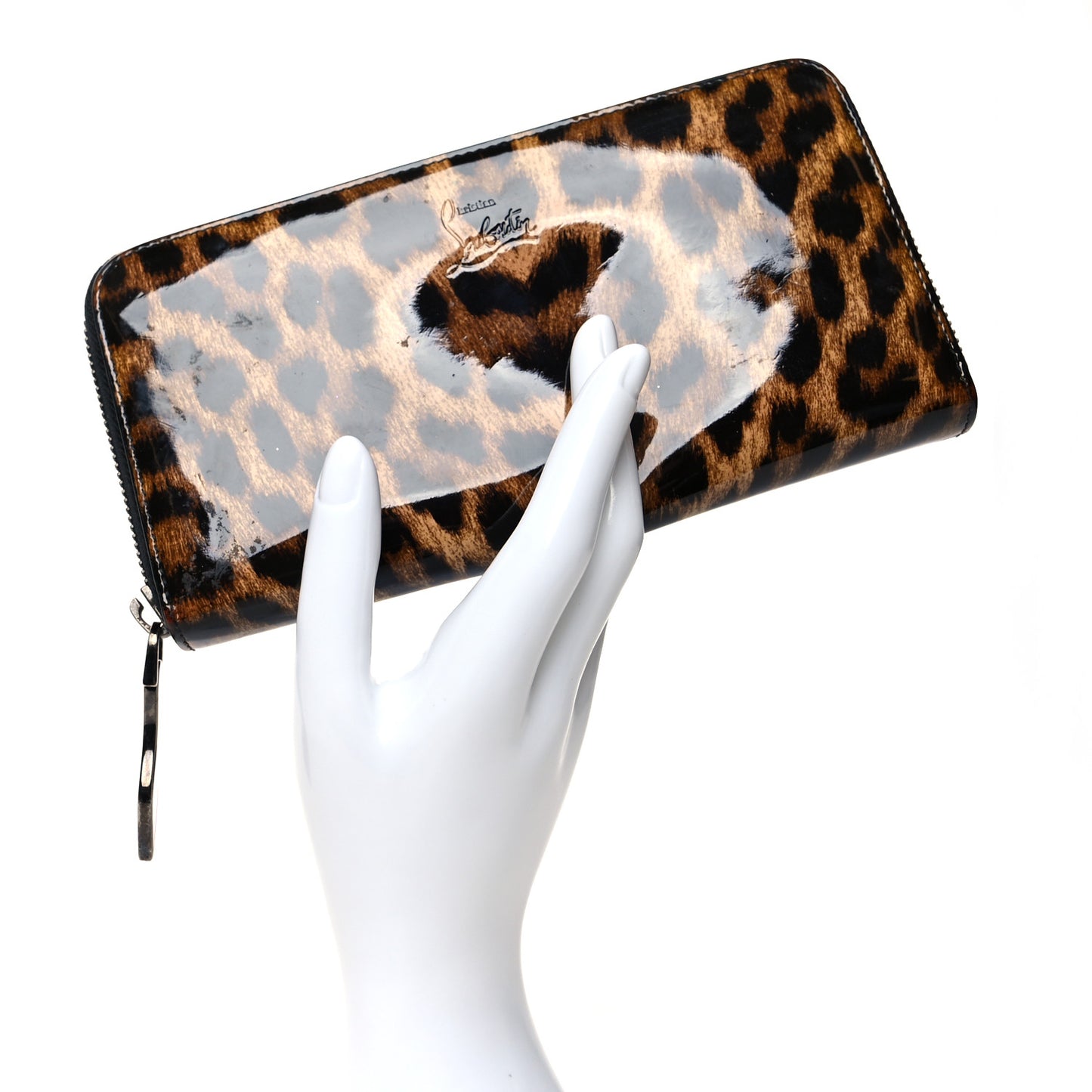 Patent Calfskin Panettone Zip Around Wallet Leopard