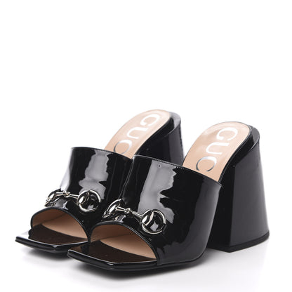 Gucci Patent Lexi Horsebit High-Heel Slide Sandals 38 Black 3 of 11