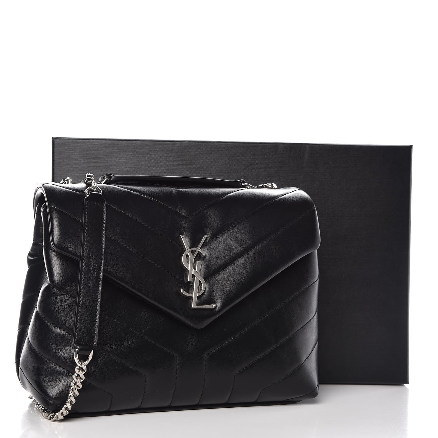 Calfskin Y Quilted Monogram Small Loulou Chain Satchel Black