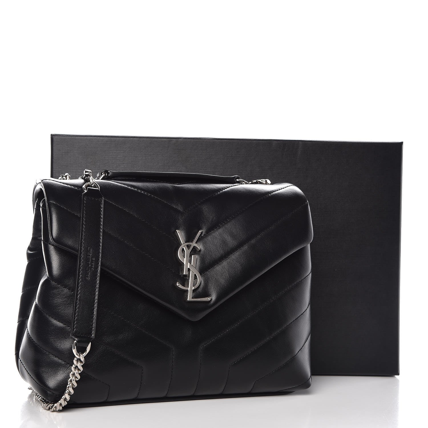 Saint Laurent Calfskin Y Quilted Monogram Small Loulou Chain Satchel Black 9 of 9