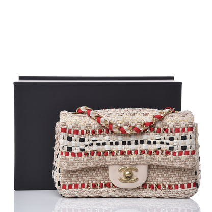 Chanel Cotton Raffia Lambskin Woven Mini Rectangular Flap Beige Red Black 8 of 8