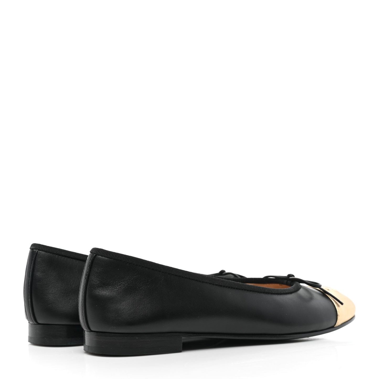 Lambskin Cap Toe Ballerina Flats 37.5 Black Gold