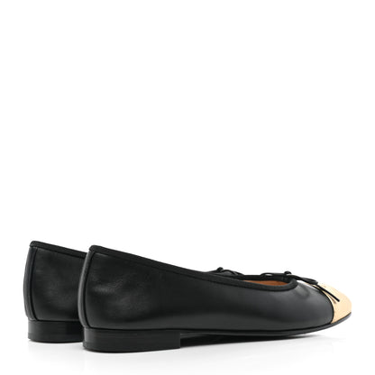 Chanel Lambskin Cap Toe Ballerina Flats 37.5 Black Gold 4 of 8