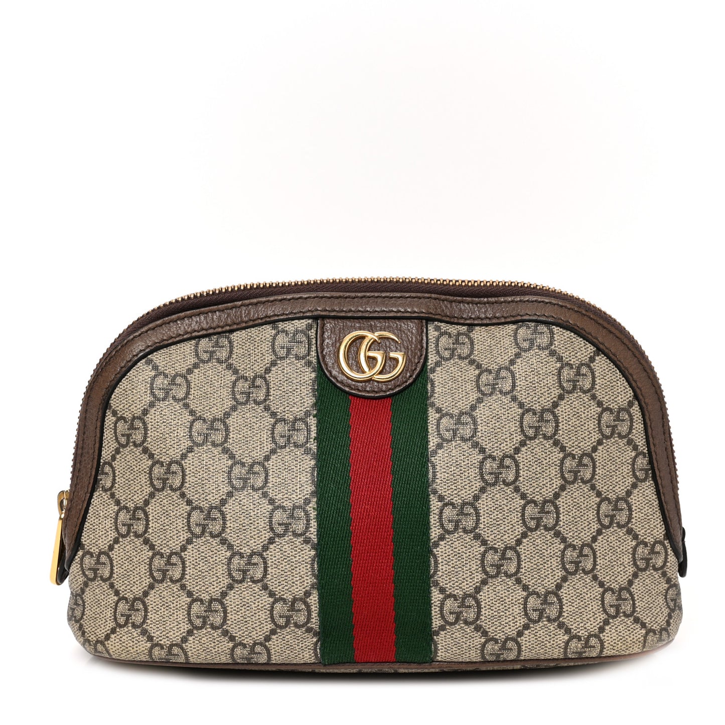 GG Supreme Monogram Textured Calfskin Web Large Ophidia Cosmetic Case Beige Ebony New Acero