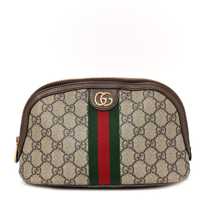 Gucci GG Supreme Monogram Textured Calfskin Web Large Ophidia Cosmetic Case Beige Ebony New Acero 1 of 9