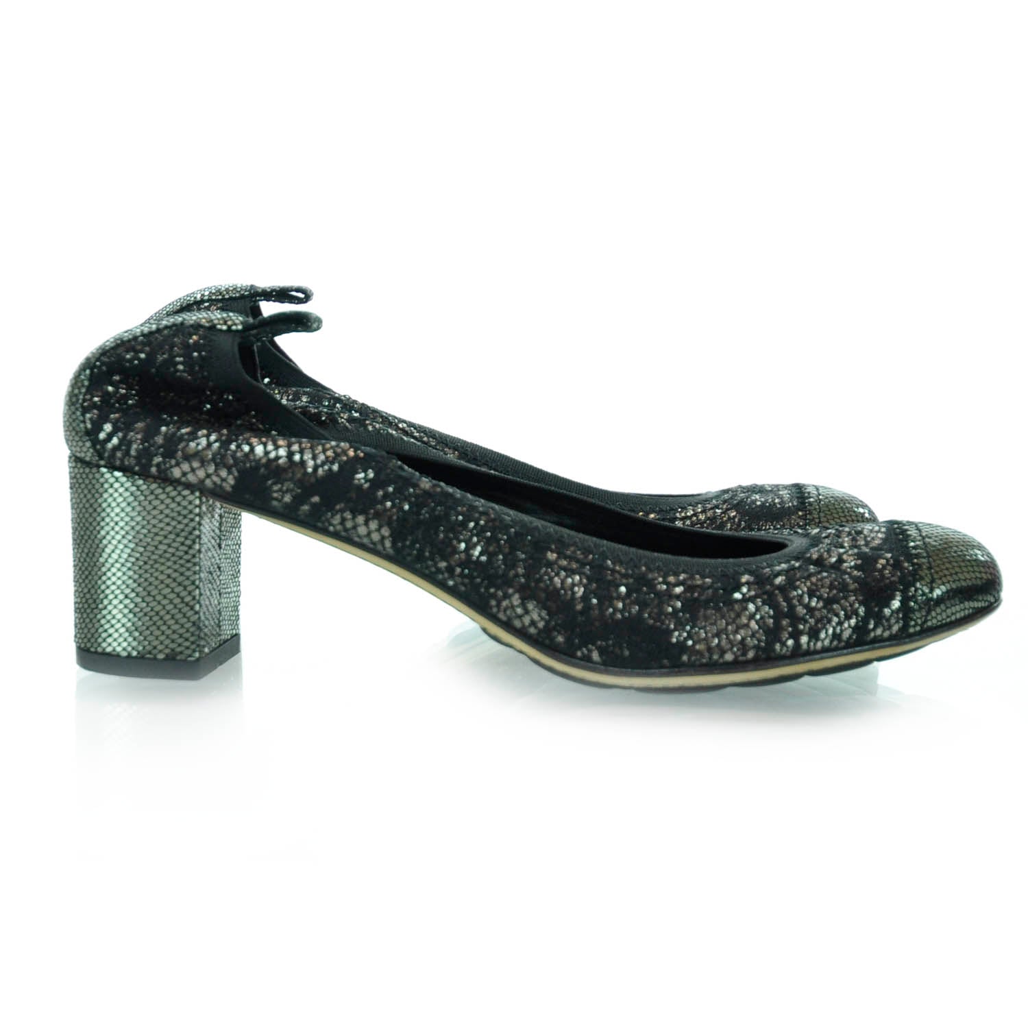 Chanel Snakeskin Embossed Cap Toe Lace Overlay Elastic Heels 35.5 5 of 7