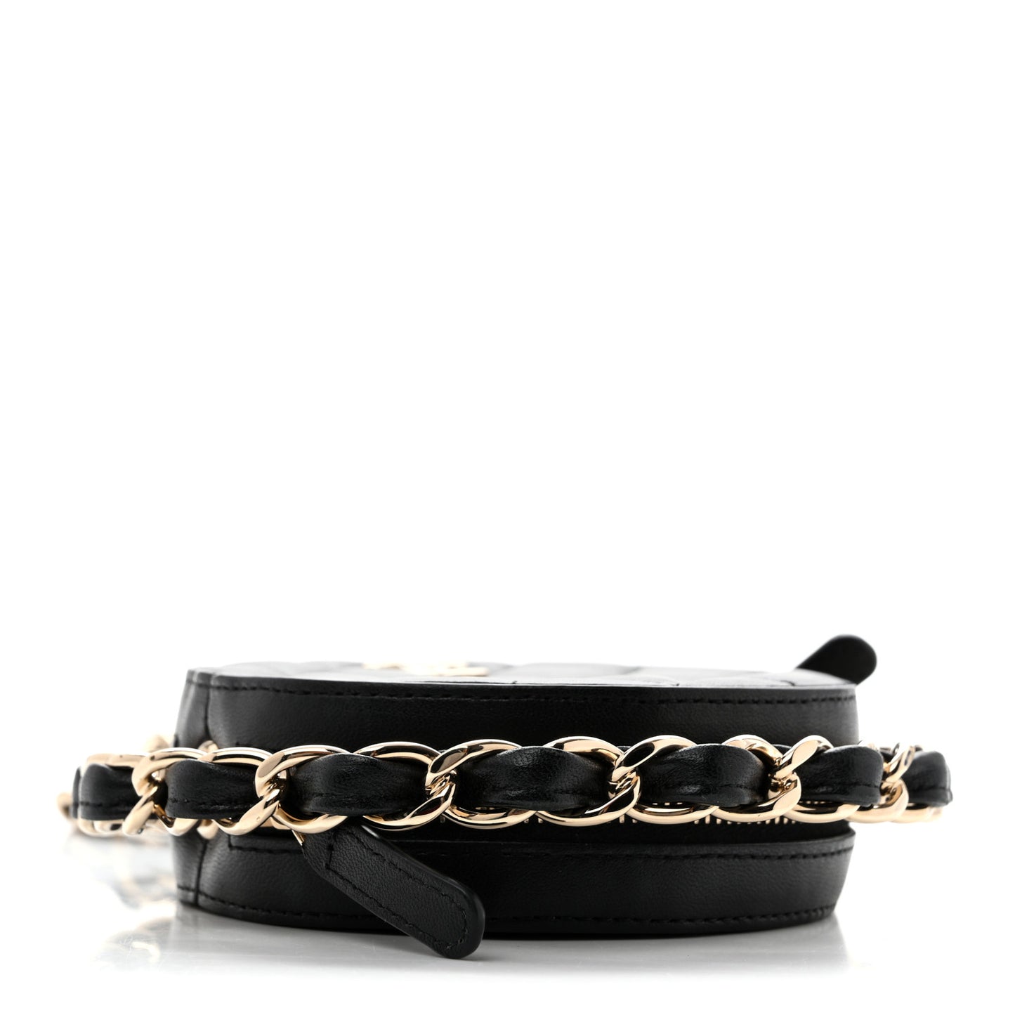 Lambskin Quilted Chain Round Mini Clutch Black