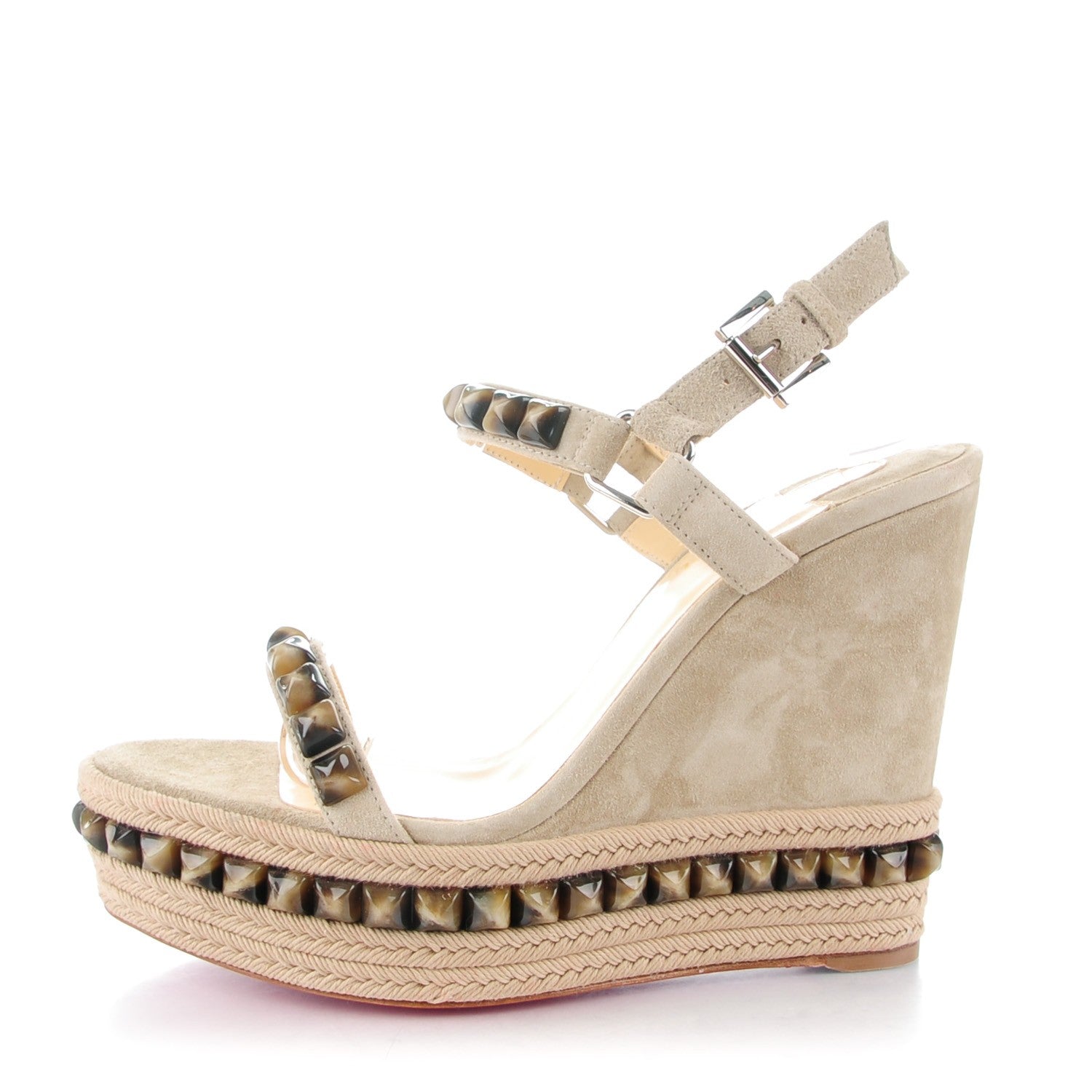 Christian Louboutin Veau Velours Cataclou 120 Wedge Sandals 38 Sable Corne 1 of 7