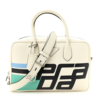 Prada City Calfskin Racing Logo Bowler White Black 1 of 9