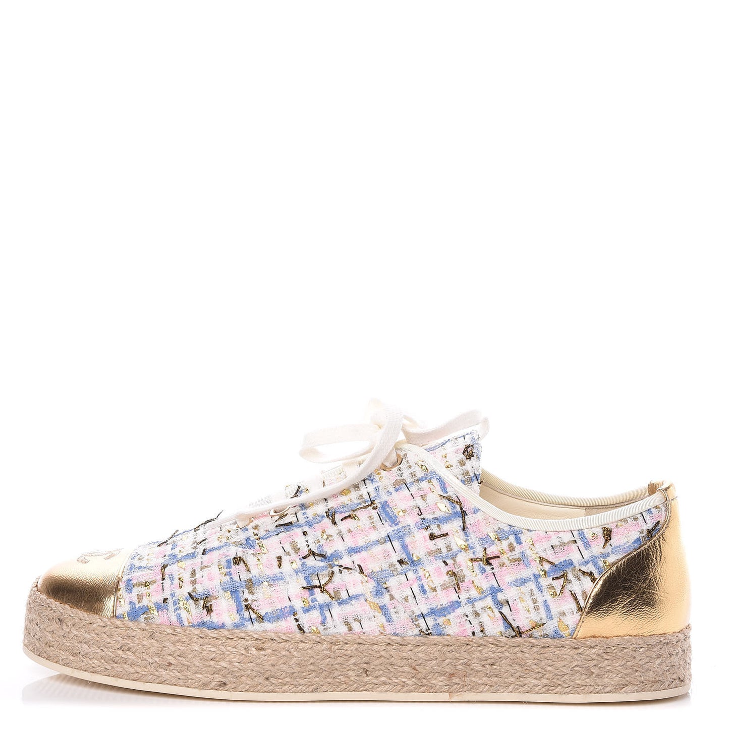 Tweed Lace Up Espadrilles 40 Multicolor