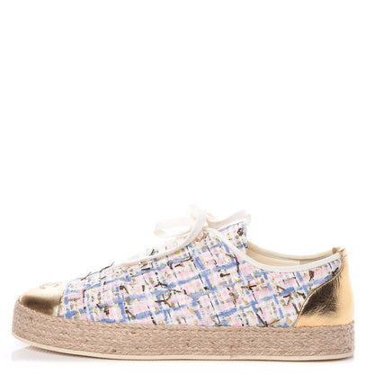 Chanel Tweed Lace Up Espadrilles 40 Multicolor 1 of 10