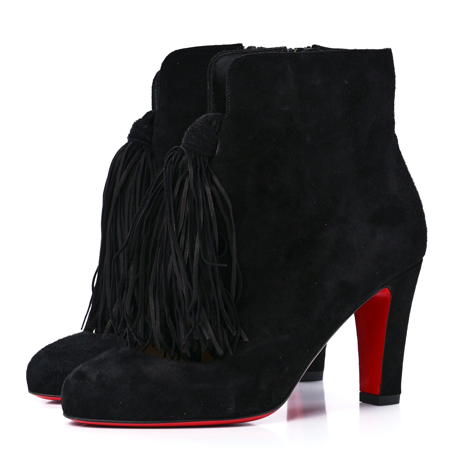 Christian Louboutin Veau Velours Fringe Ankle Boots 35.5 Black 3 of 7