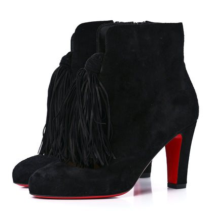 Christian Louboutin Veau Velours Fringe Ankle Boots 35.5 Black 3 of 7