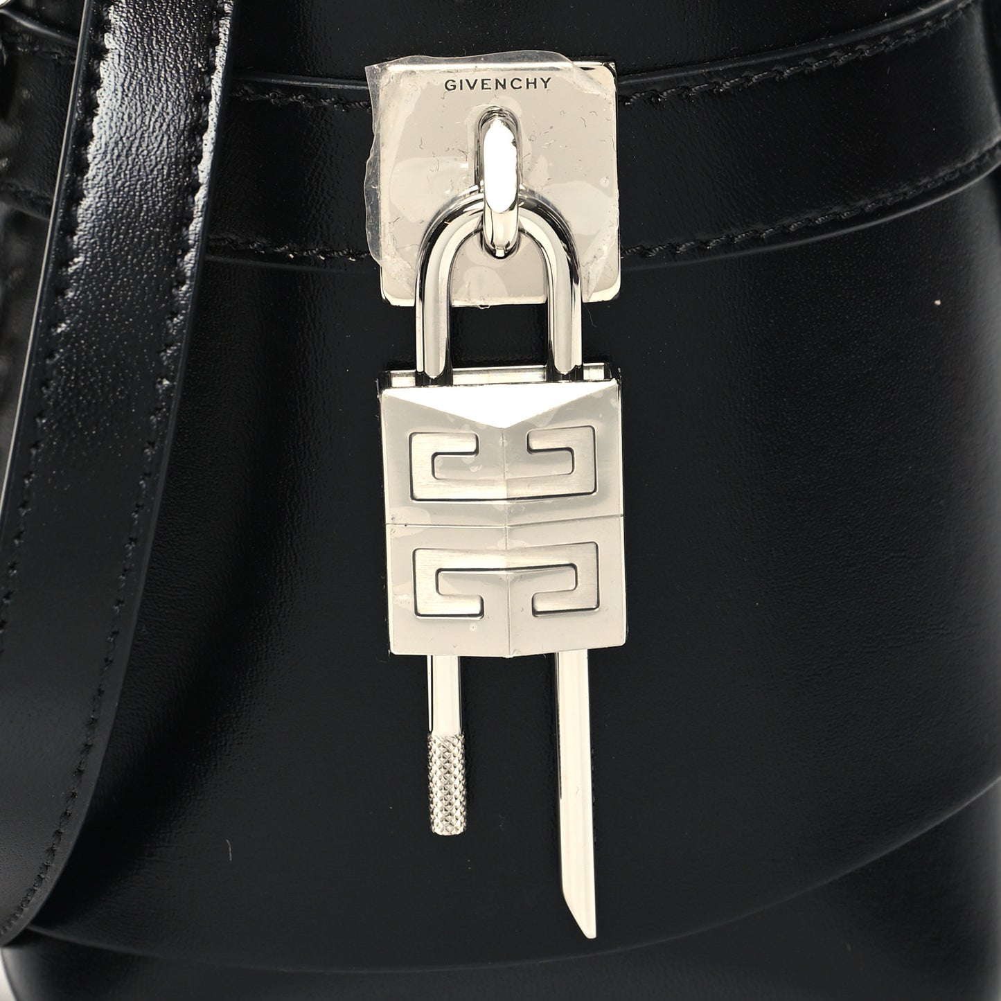 Box Calfskin Micro Shark Lock Bucket Bag Black