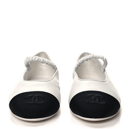 Chanel Lambskin Knit Grosgrain Cap Toe CC Ballerina Flats With Leg Warmers 37 White Black 3 of 10