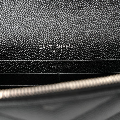 Saint Laurent Grain De Poudre Matelasse Chevron Monogram Envelope Chain Wallet Black 6 of 11