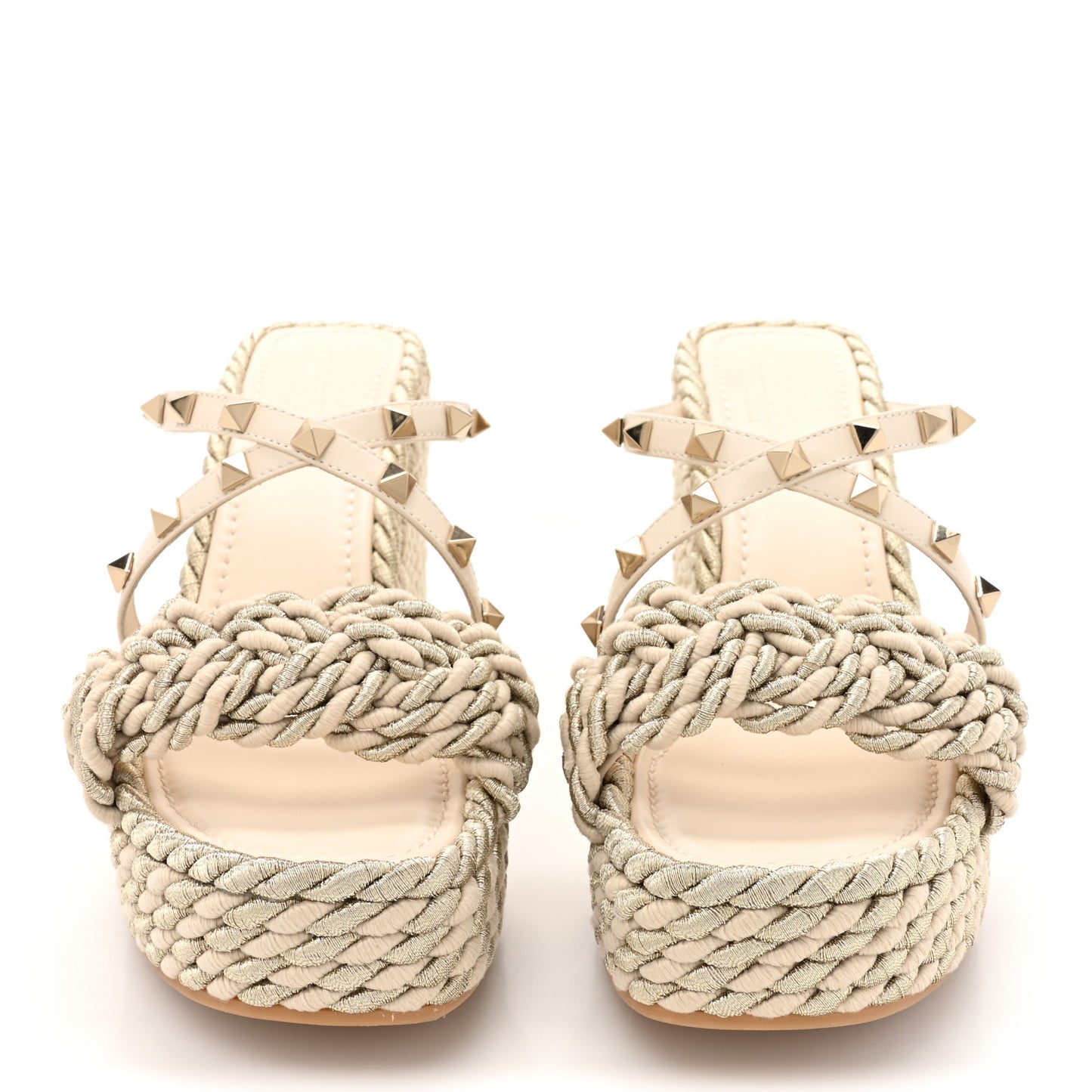 Metallic Nappa Rockstud Espadrille Wedge 25/90mm Slide Sandals 39 Silver Beige