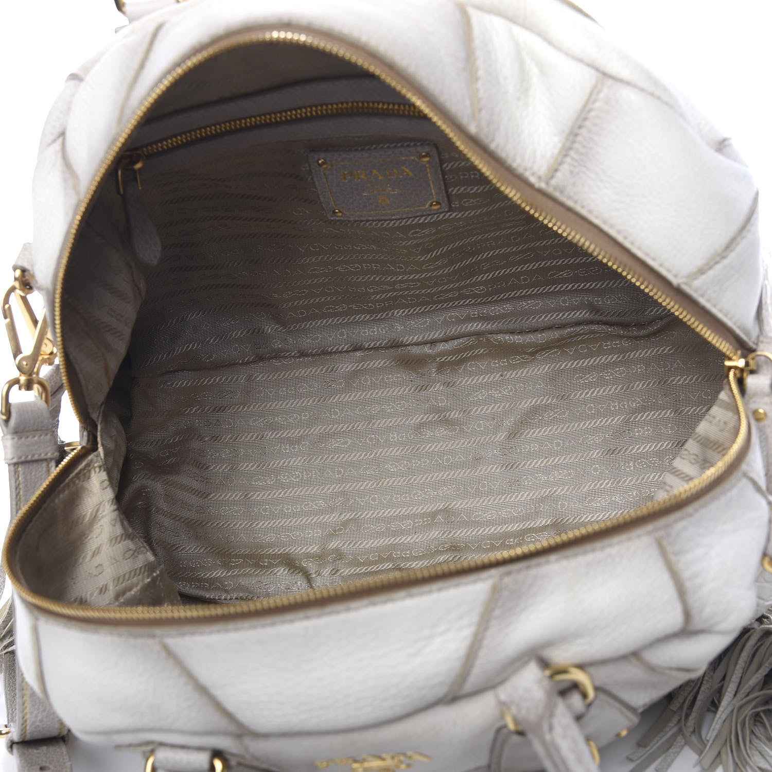 Prada Cervo Patchwork Fringe Bowler Bianco 4 of 17