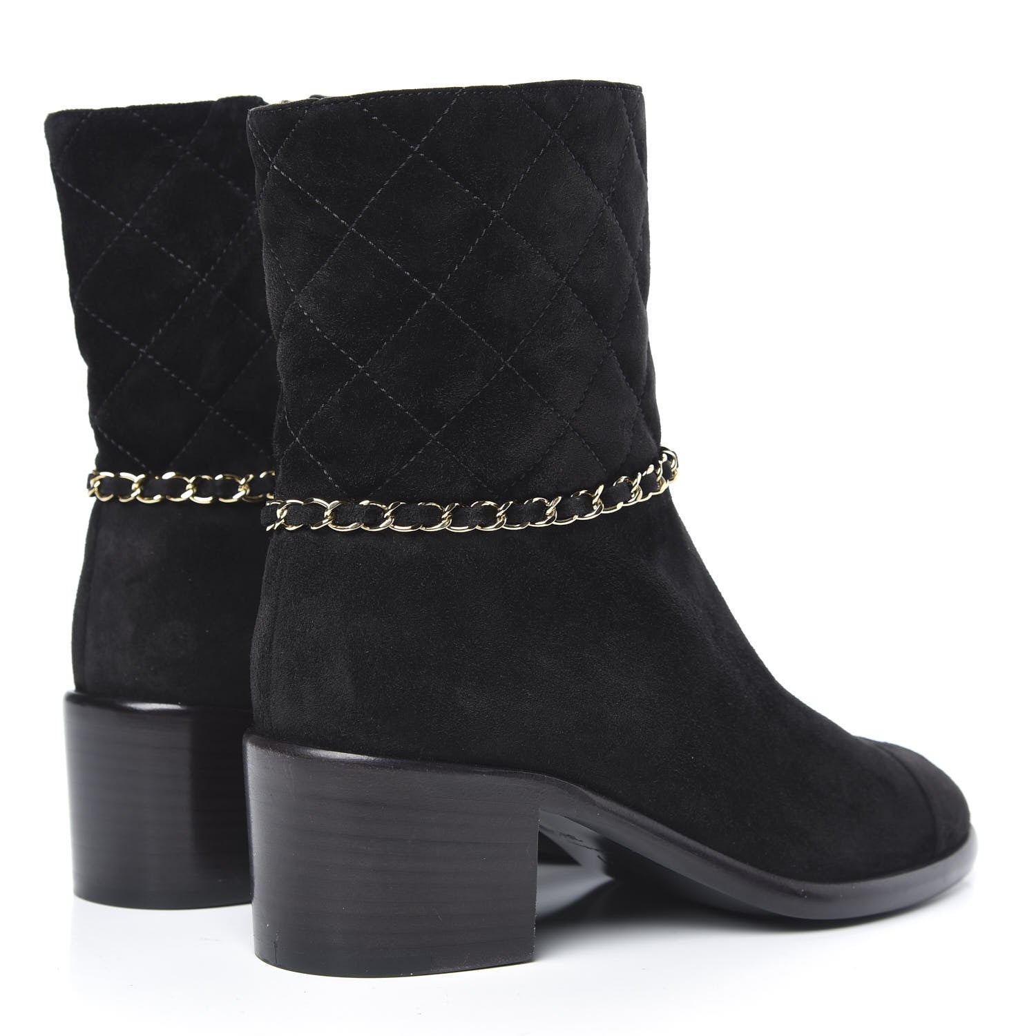Chanel Suede Calfskin Chain CC Cap Toe Short Boots 36.5 Black 4 of 8