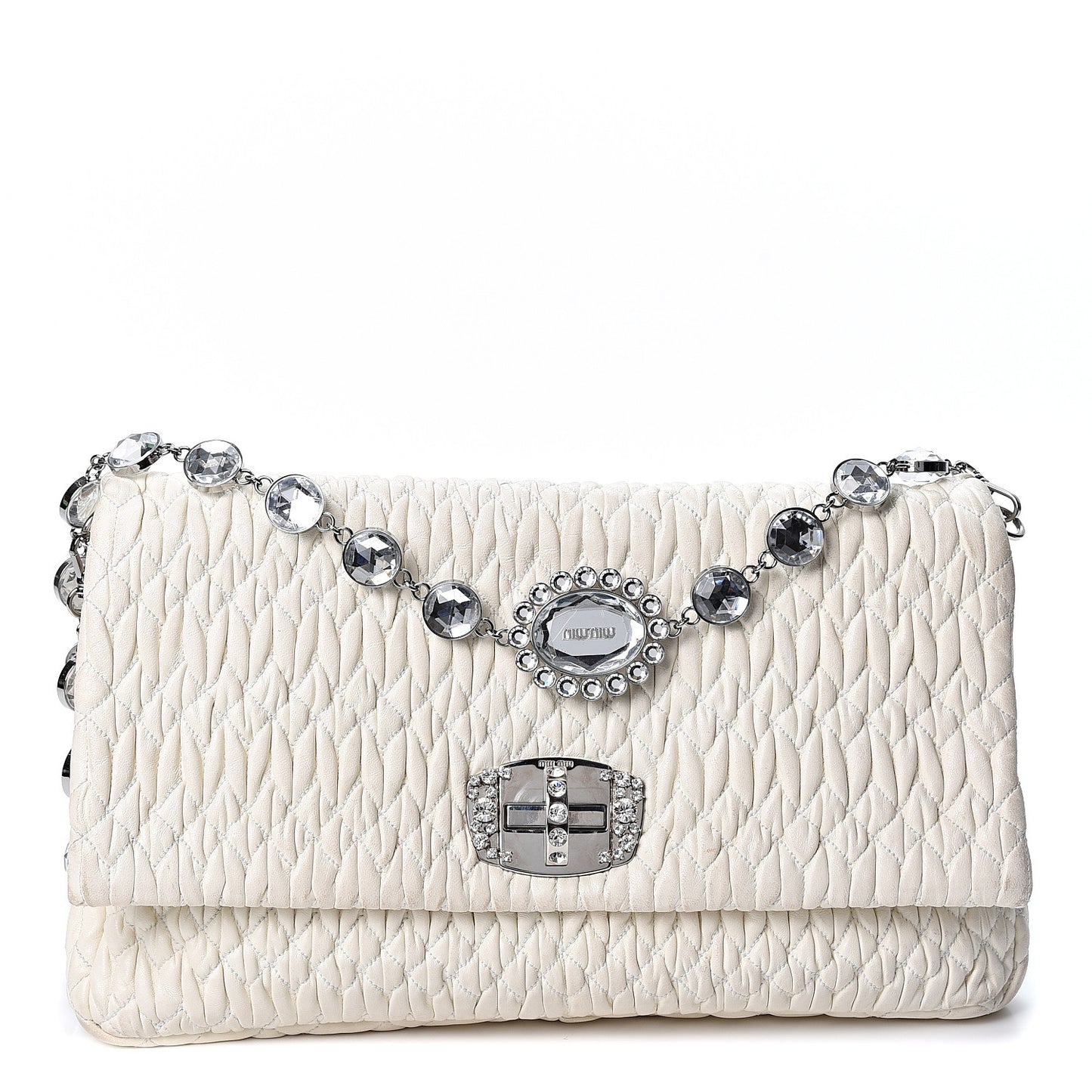 Nappa Matelasse Crystal Flap Clutch White