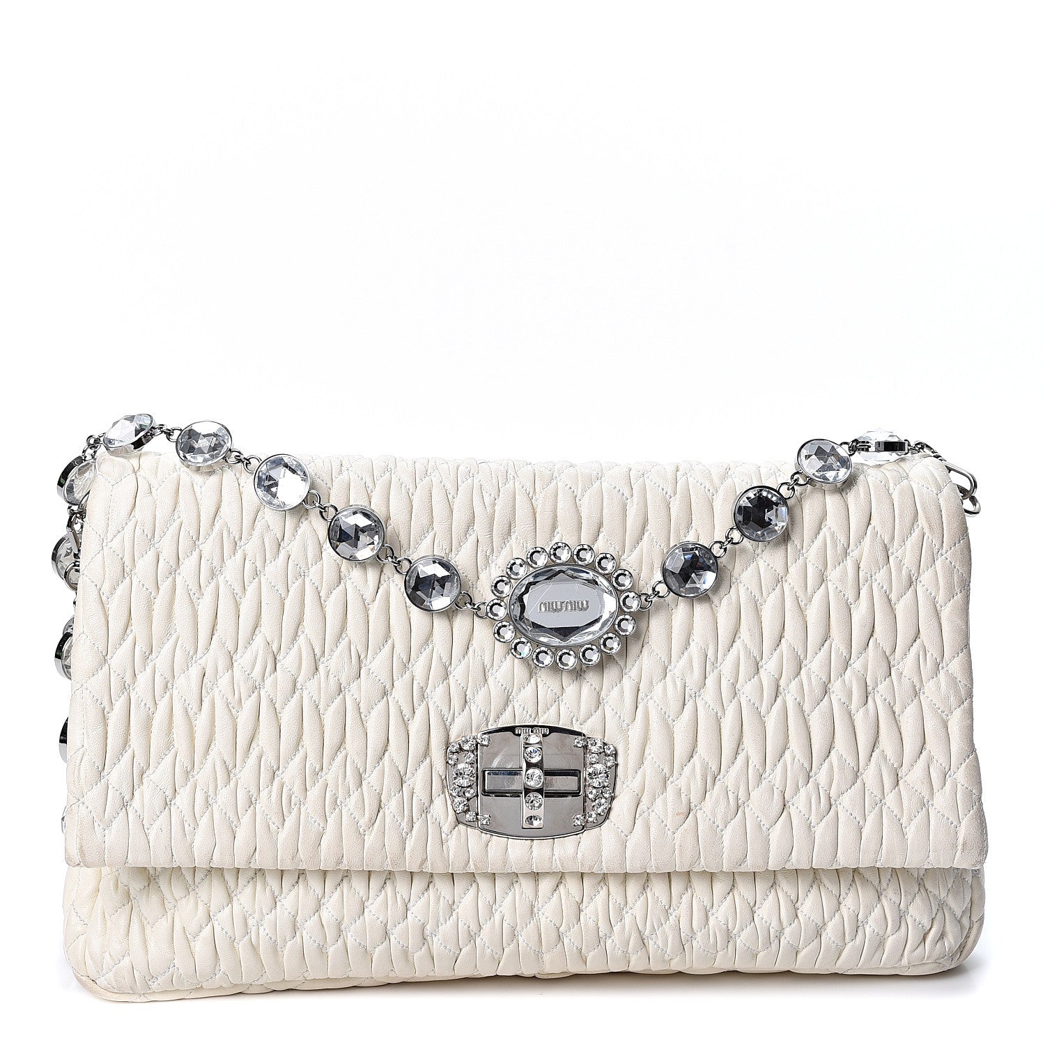 Miu Miu Nappa Matelasse Crystal Flap Clutch White 1 of 10