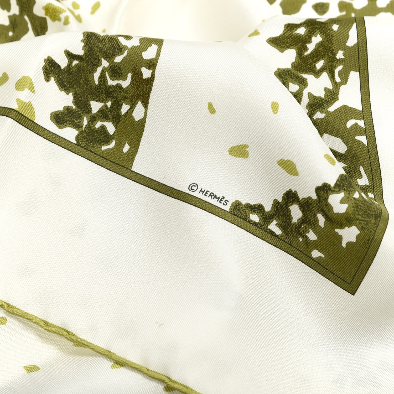 Hermes Silk Trois Feuilles Scarf 90 Chartreuse White Vert Toundra 2 of 5