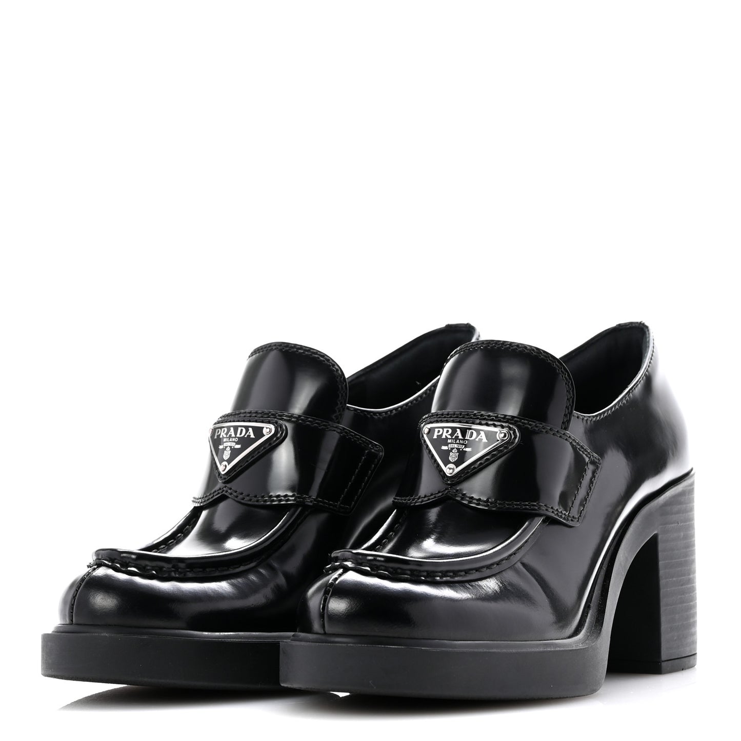 Spazzolato Metal Triangle Logo 85mm Loafers 36 Black